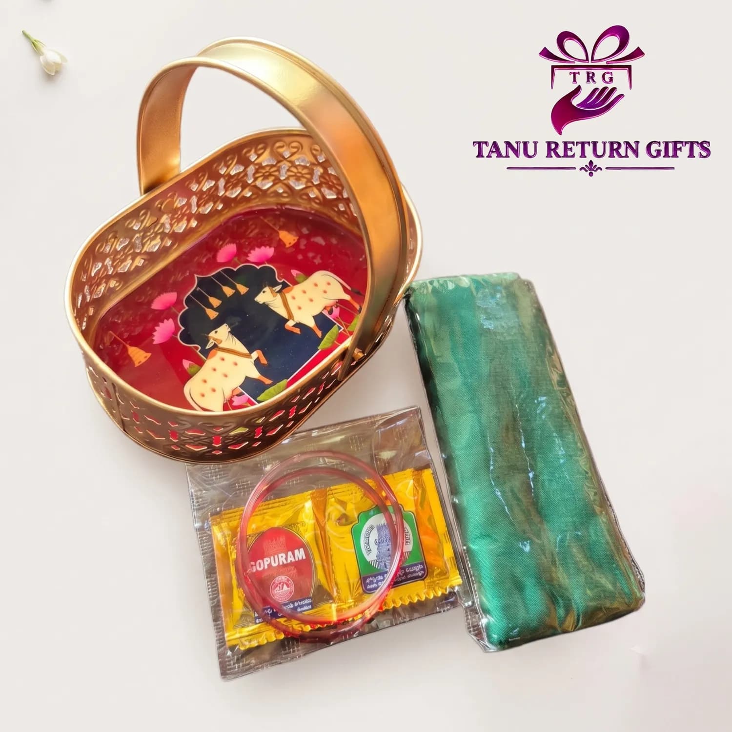 Pichwai Basket with Blouse Bit - Puja Combo 11
