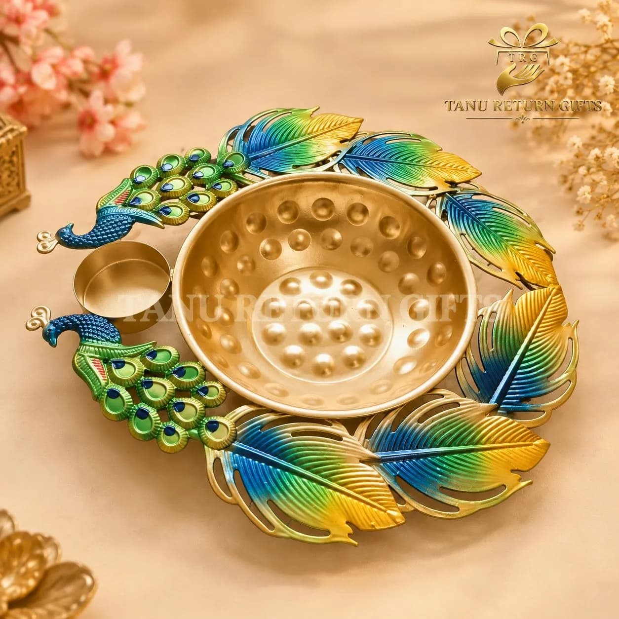 Peacock Metal Urli Gift Box - 11 Inch - Image 2