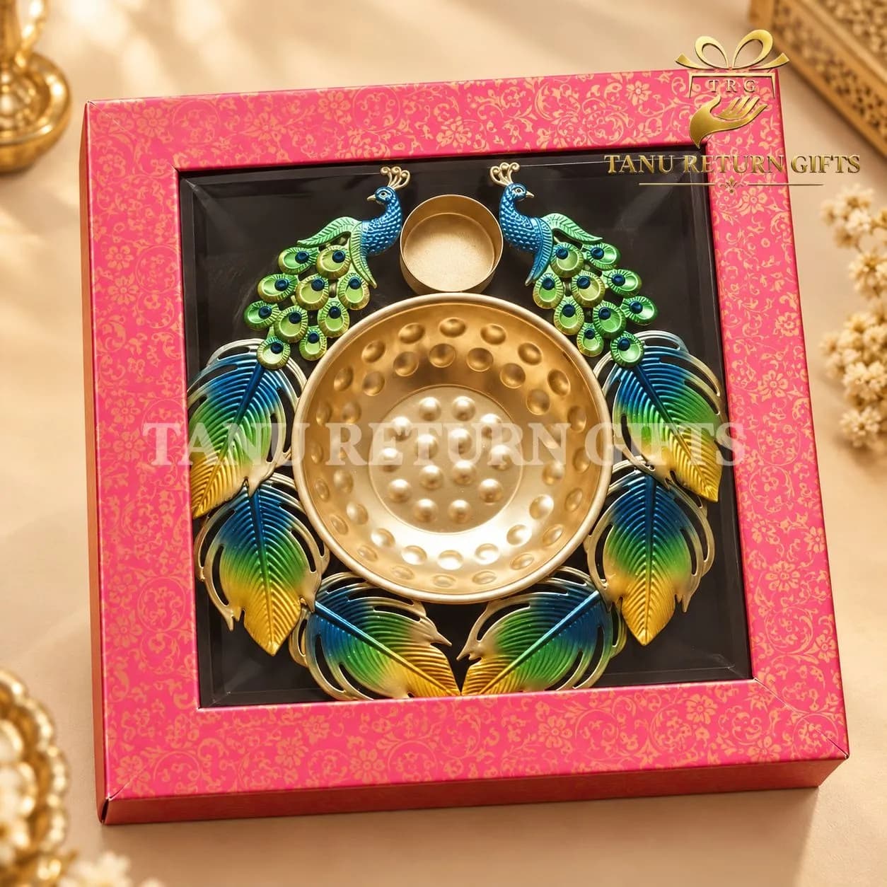 Peacock Metal Urli Gift Box - 11 Inch - Image 4