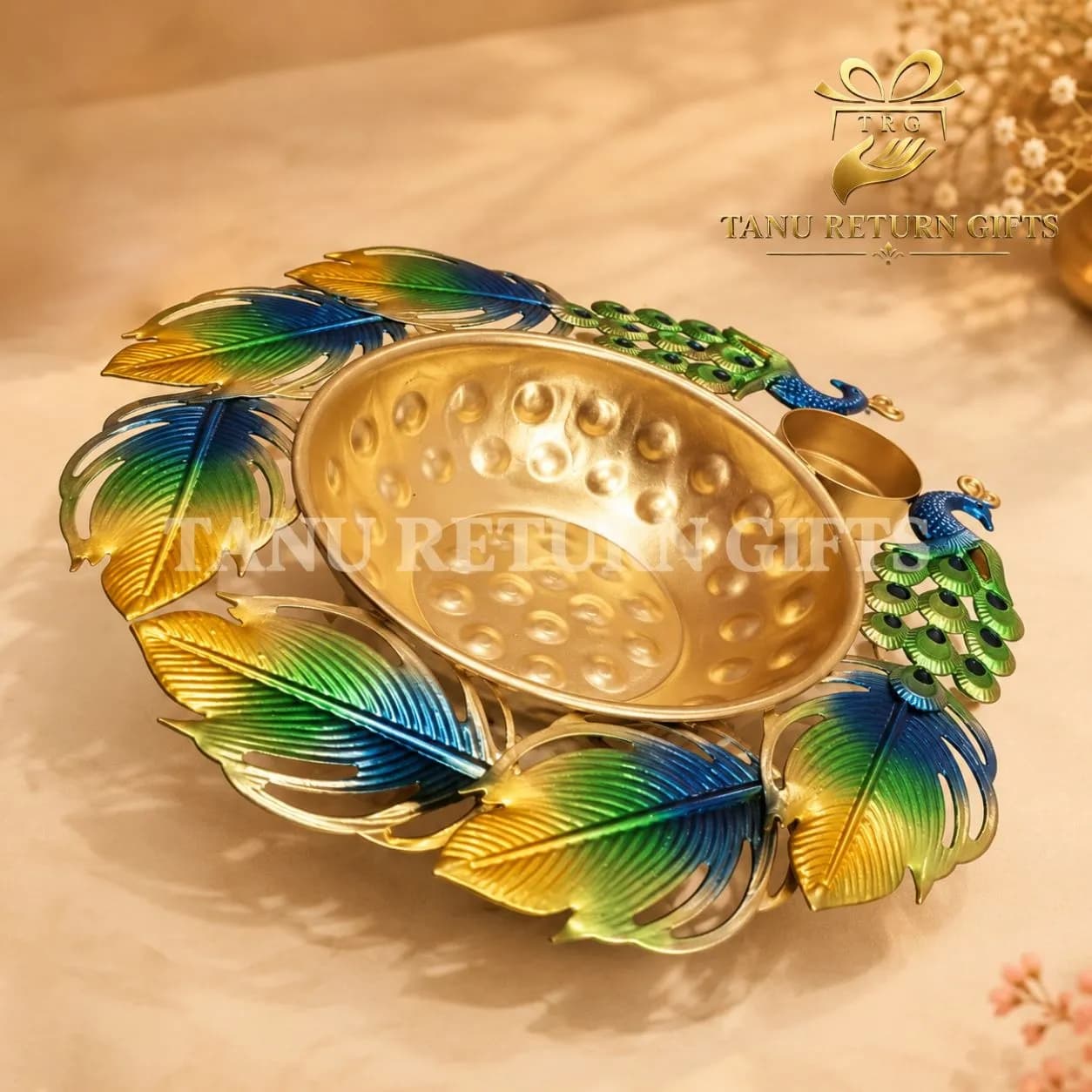 Peacock Metal Urli Gift Box - 11 Inch - Image 3