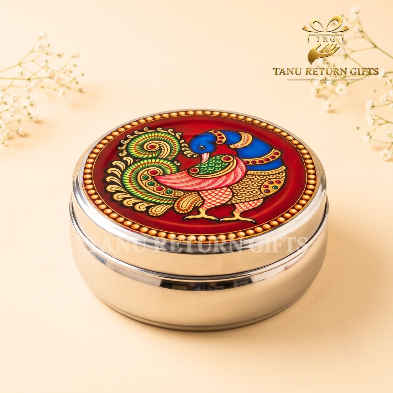 Stainless Steel Tiffin Box Tanjore Print - 5.5 Inch - Image 1