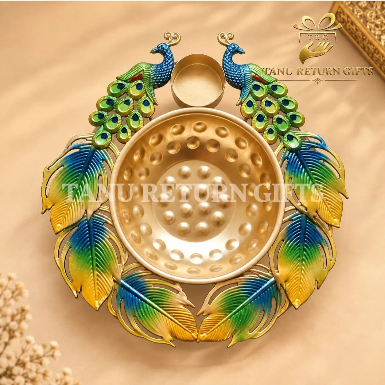 Peacock Metal Urli Gift Box - 11 Inch - Image 1