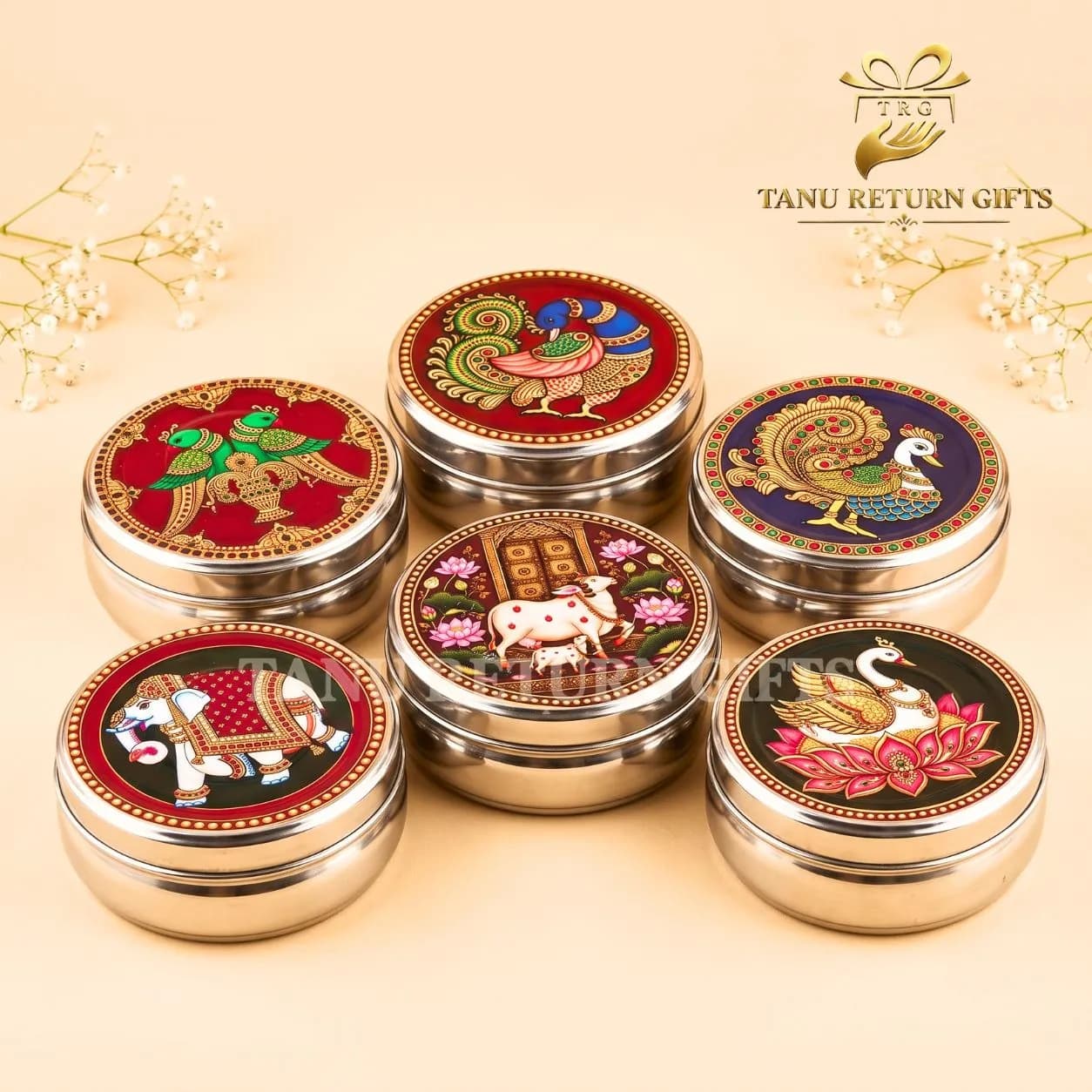 Stainless Steel Tiffin Box Tanjore Print - 5.5 Inch - Image 3