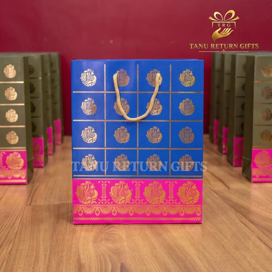 Golden Peacock Motif Paper Bag - Image 3
