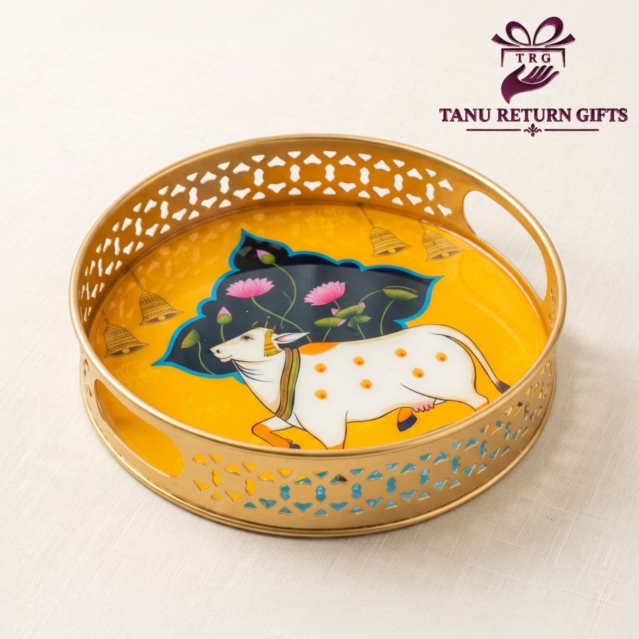 Pichwai Floral Round Metal Tray