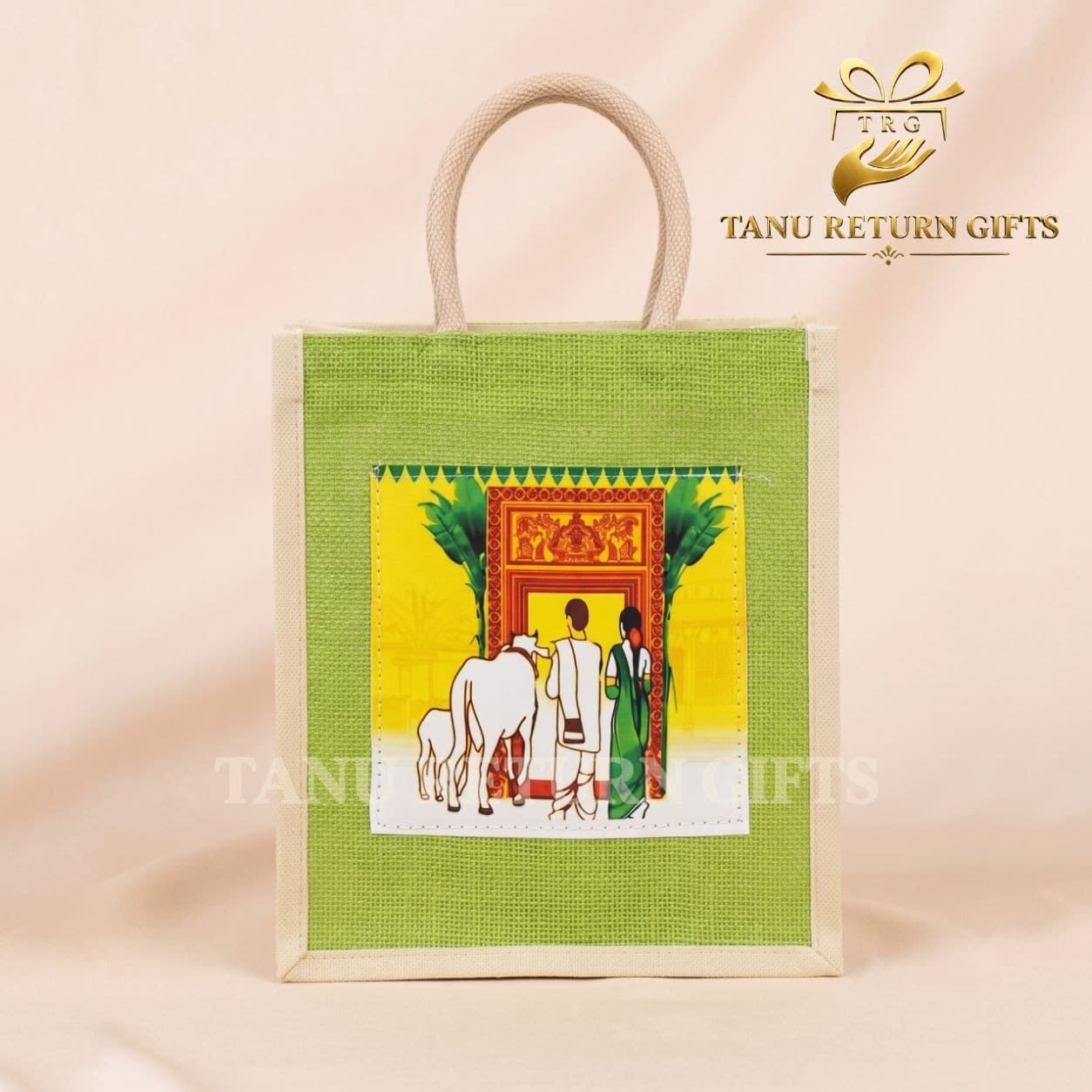 Housewarming Jute Bag with Kolam Print - Image 3