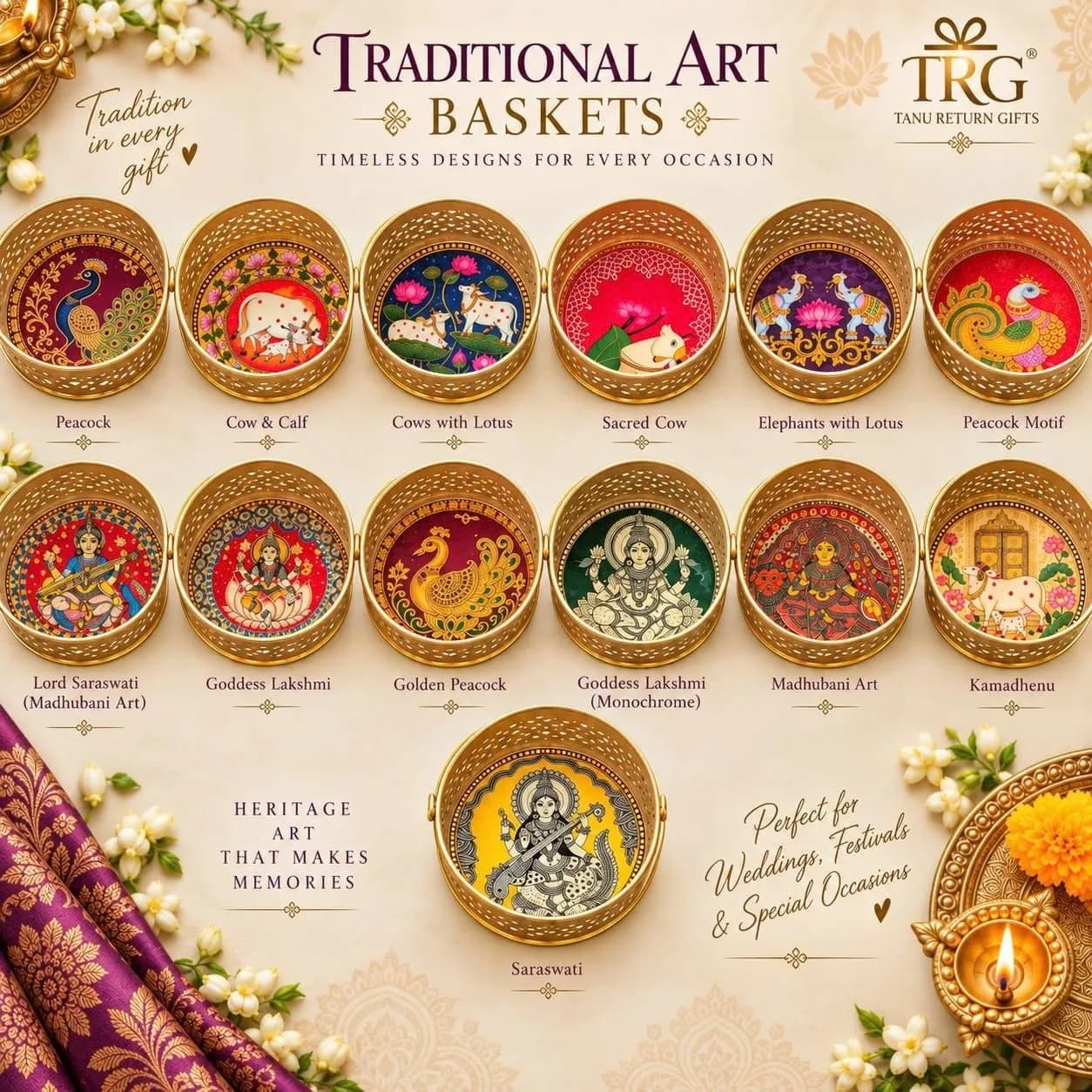 Golden Puja Basket - 6 Inch - Image 4