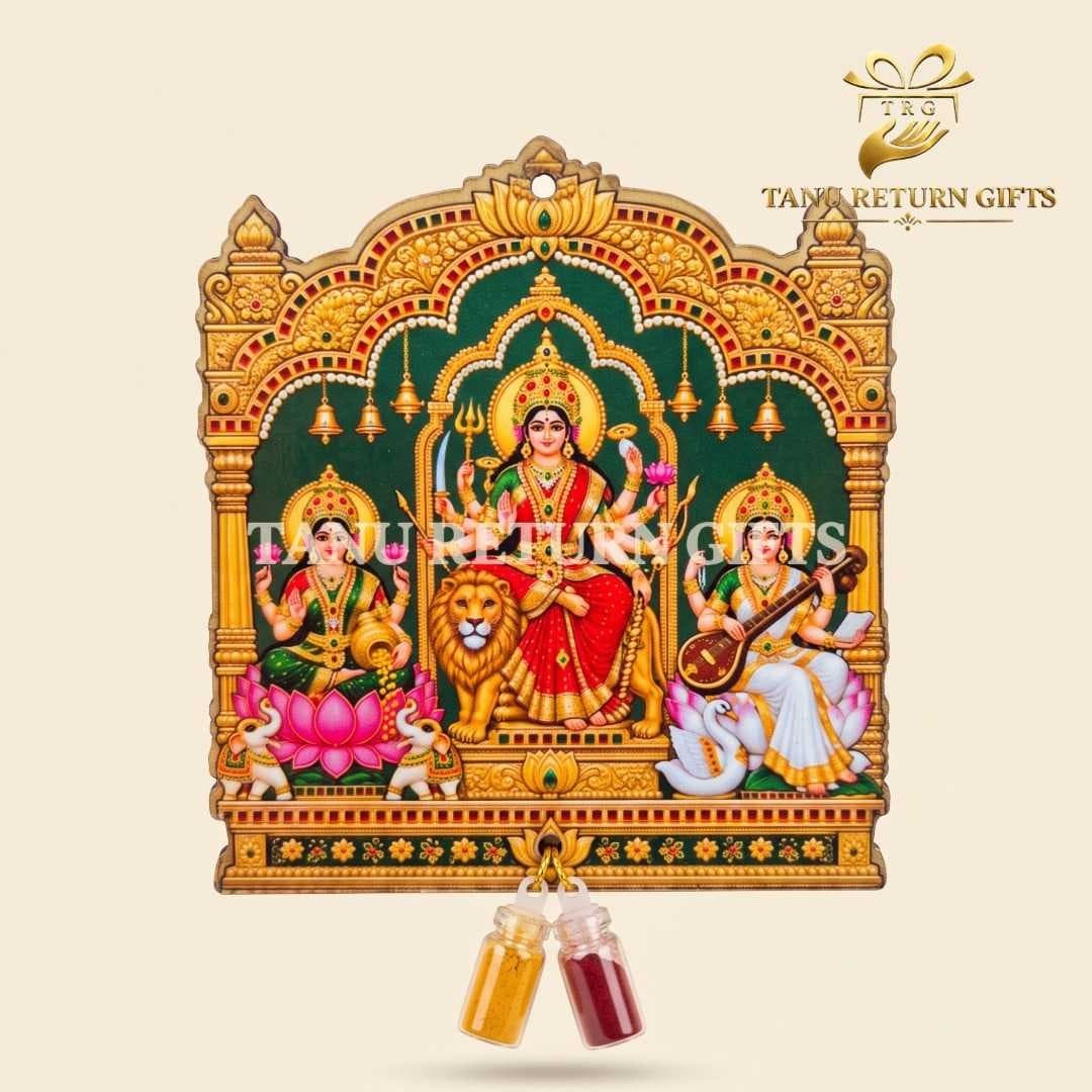 Lakshmi Tanjore Art Design MDF Cutout Haldi Kumkum(Standard)