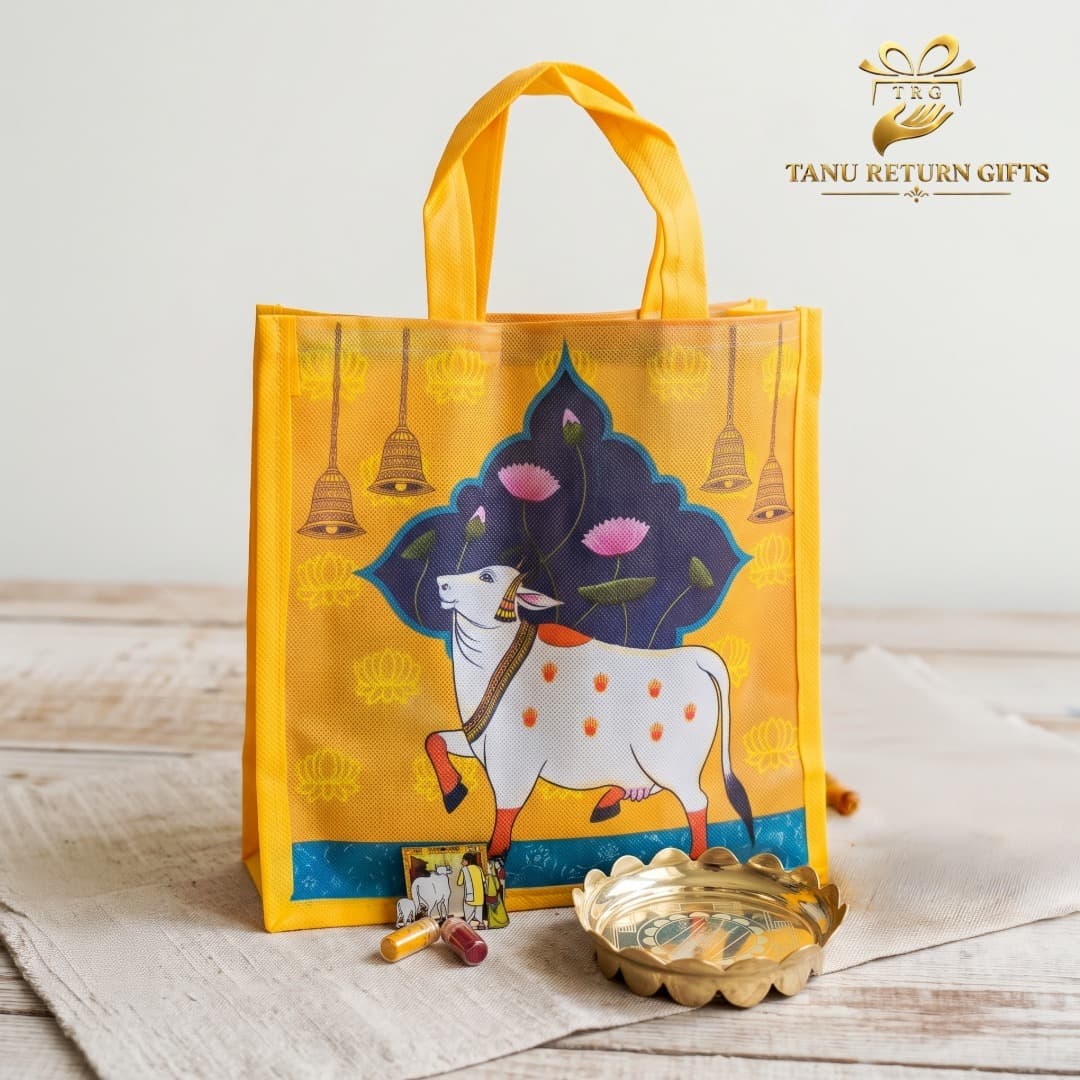 Brass Lotus Stand with Pichwai Bag Combo