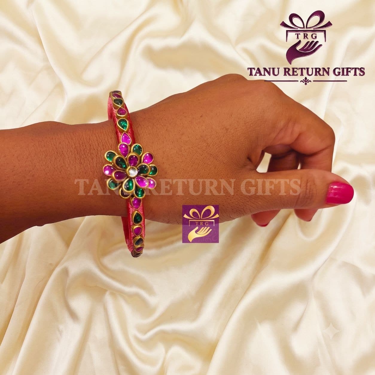 Kundan Stone Bracelet Silk Thread Bangle(2.4 Inch) - Image 2