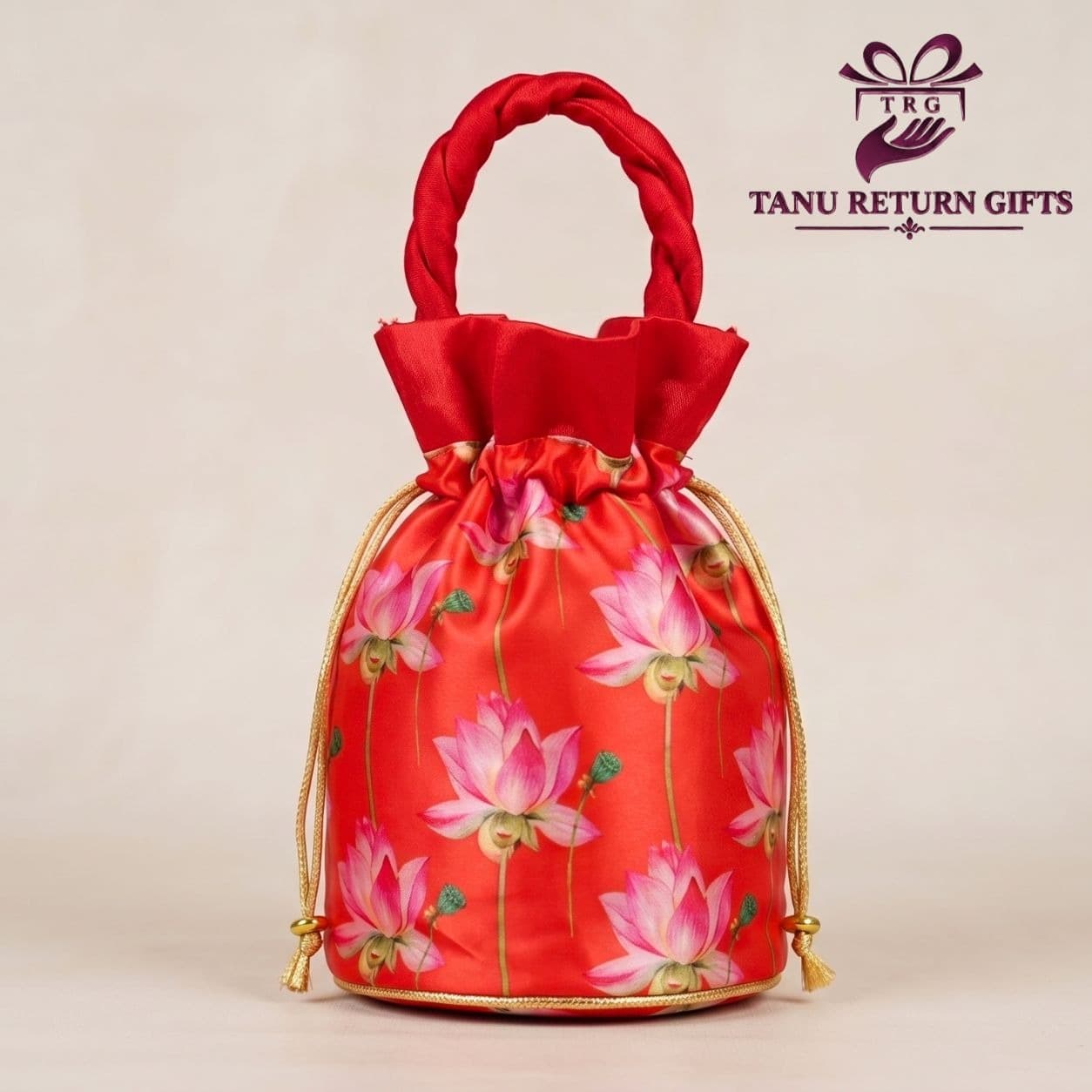 Satin Potli Bag with Lotus Design - Image 1