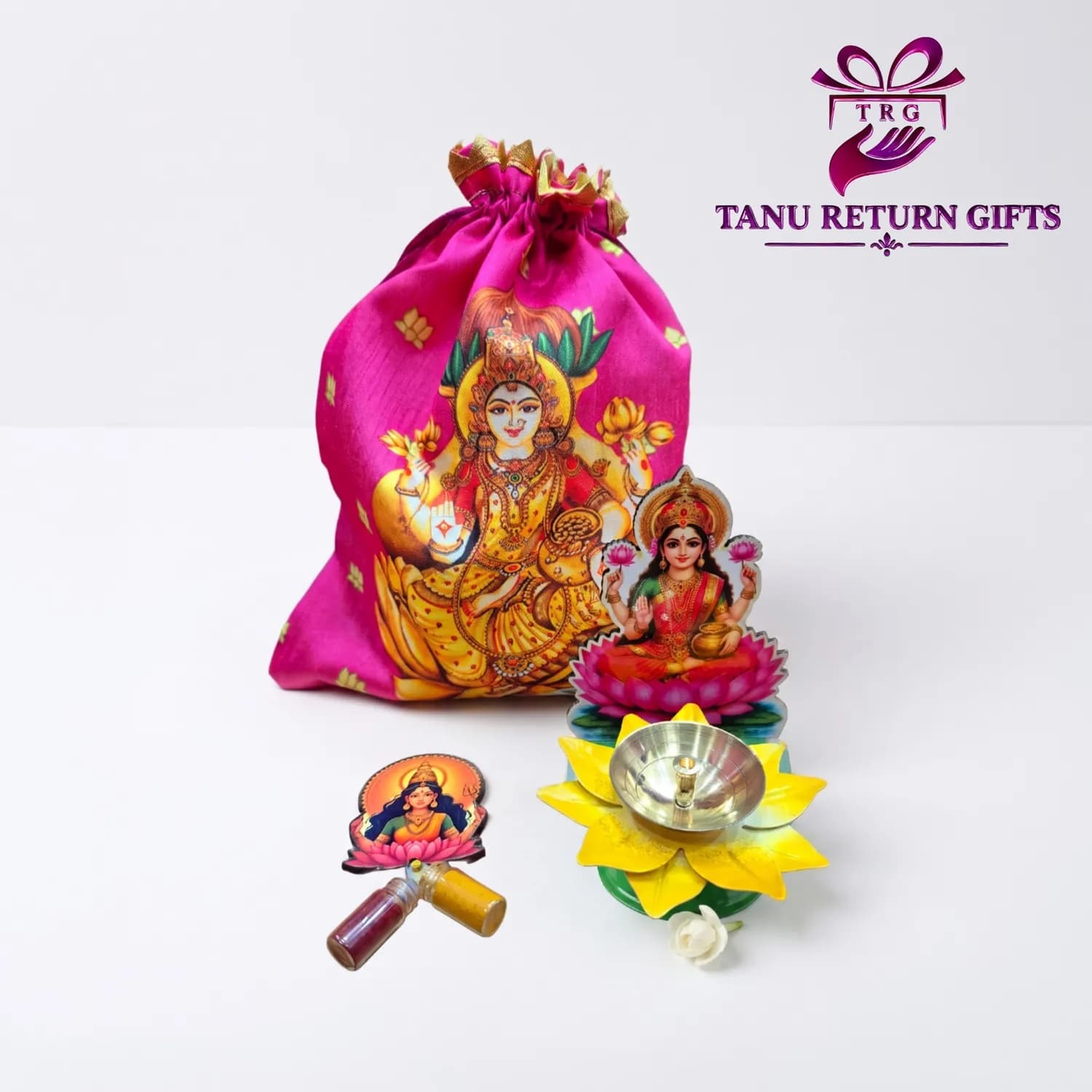 Lakshmi Potli Bag and Lotus Lamp - Puja Combo 13