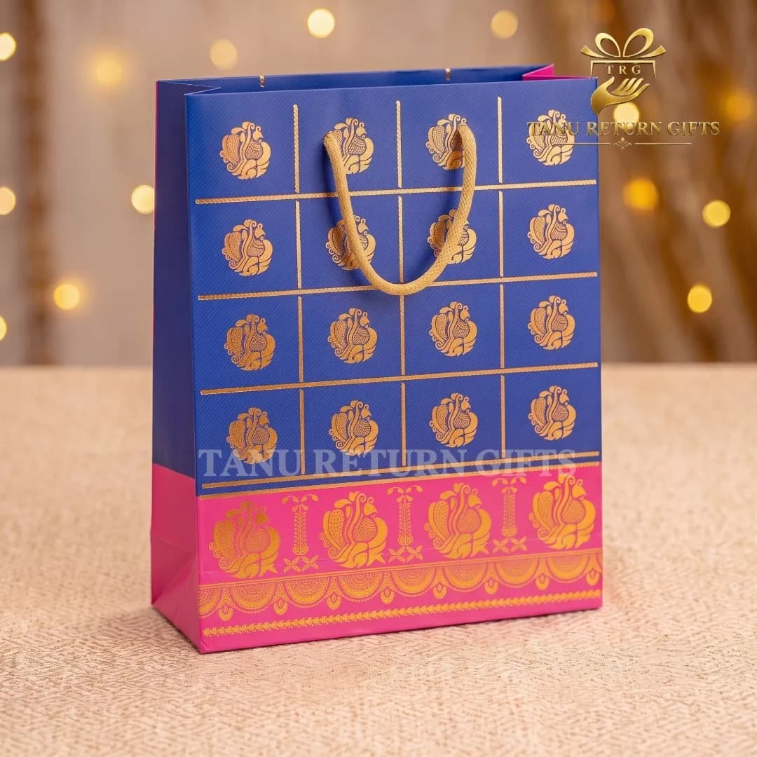 Golden Peacock Motif Paper Bag
