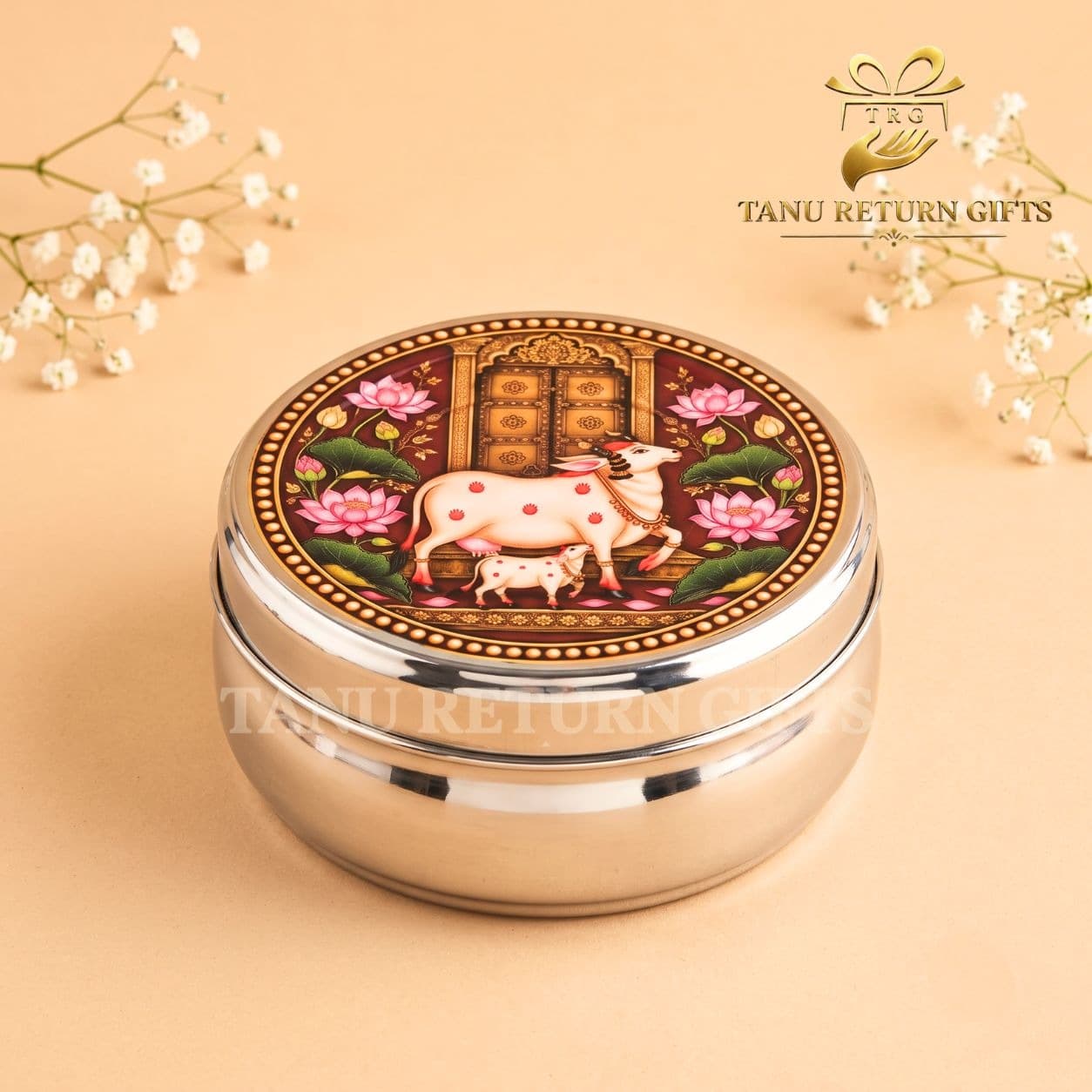 Stainless Steel Tiffin Box Tanjore Print - 4.5 Inch - Image 1