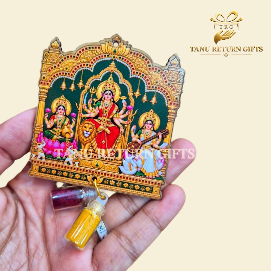 Lakshmi Tanjore Art Design MDF Cutout Haldi Kumkum(Standard) - Image 2