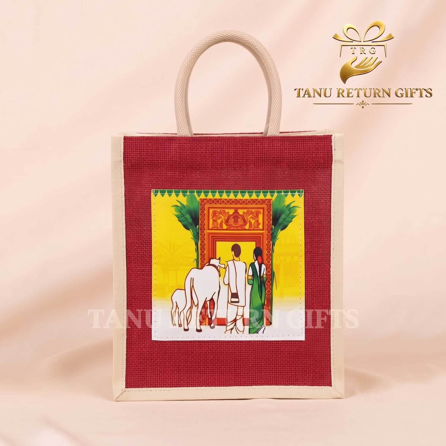 Housewarming Jute Bag with Kolam Print