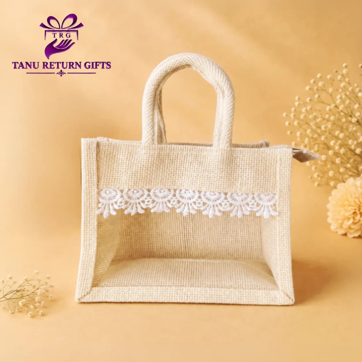 Jute Bag with Transparent Window 8 Inch - Image 1
