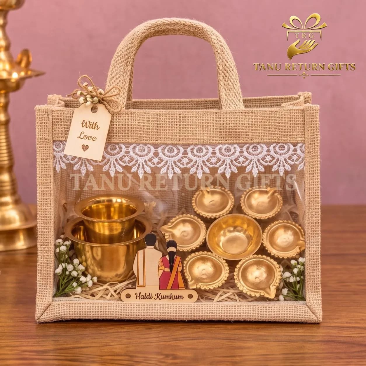 Diya Urli & Brass Coffee Dabara Gift Combo with Jute Bag - Image 1