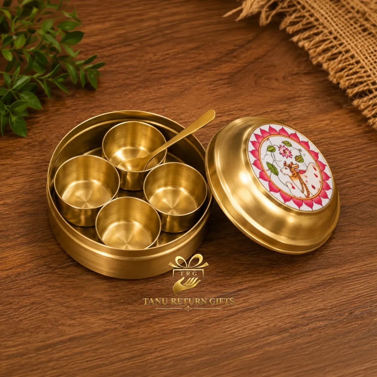 Pichwai Printed Spice Box – 4.5 Inch - Image 1