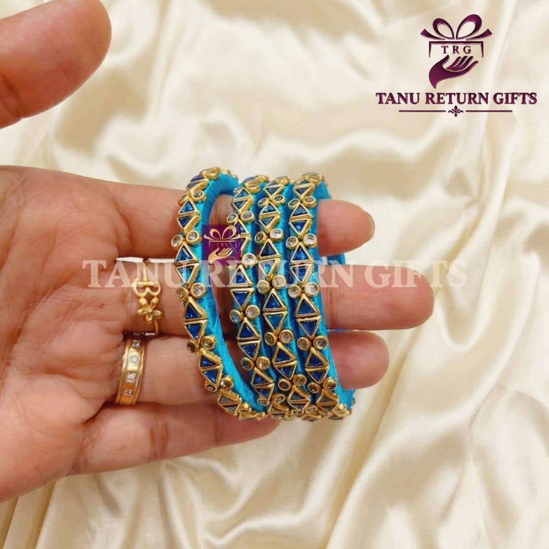 Bridal Kundan Stone Silk Thread Bangles(2.4 Inch) - Image 3