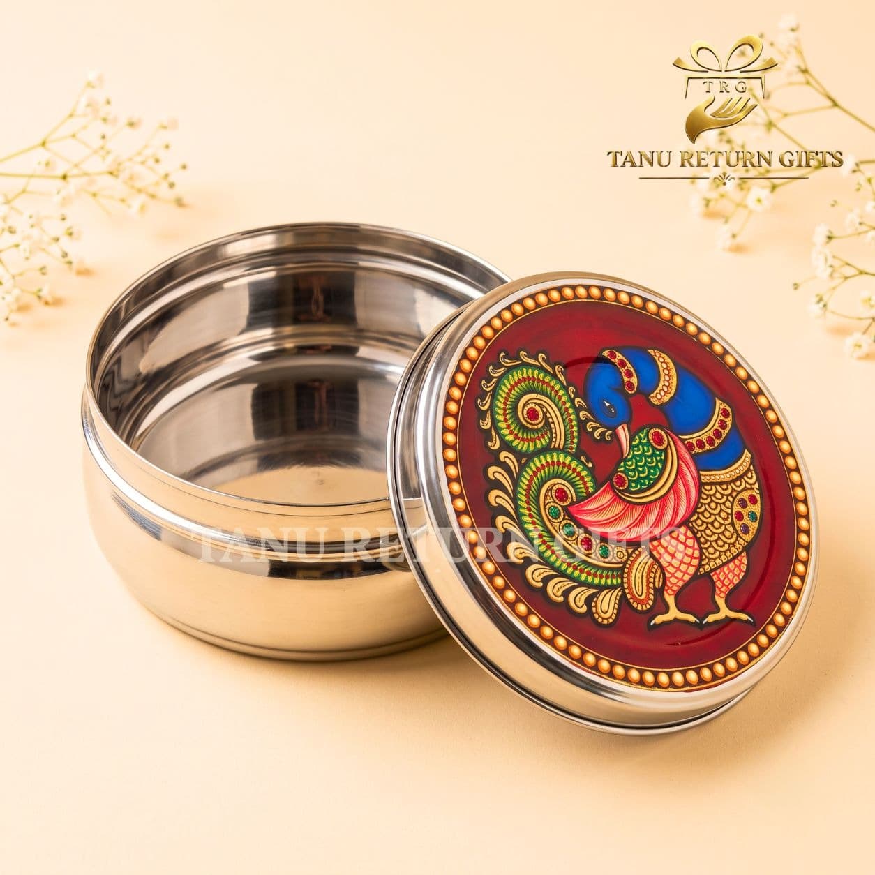 Stainless Steel Tiffin Box Tanjore Print - 5.5 Inch - Image 2