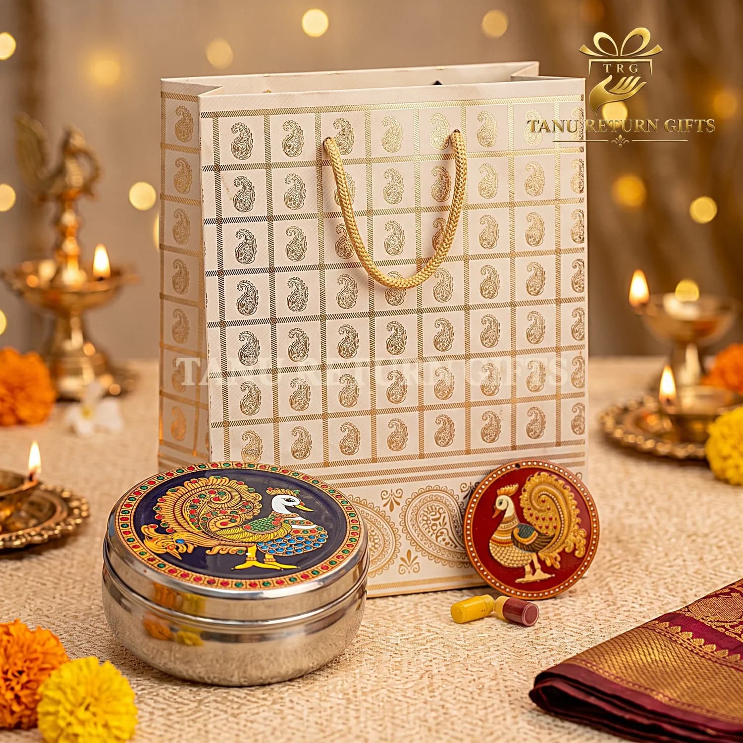 Stainless Steel Tiffin Box Tanjore Prints Gift Combo - Image 2