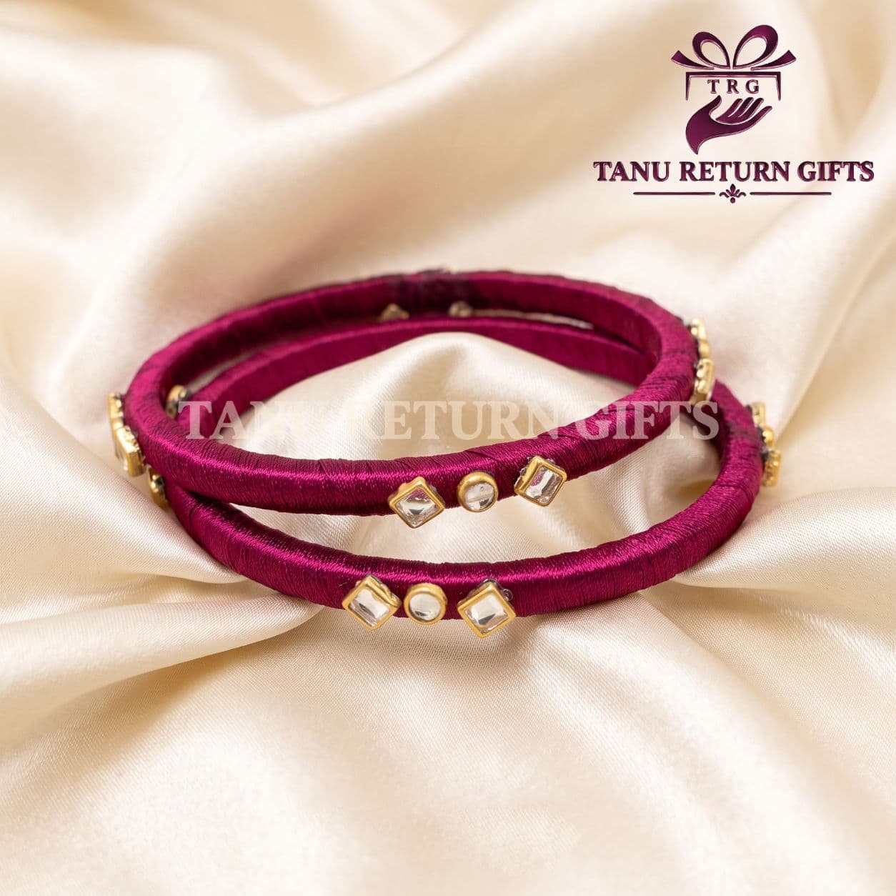 Silk Thread Kundan Stone Bangles(2.4 Inch) - Image 1
