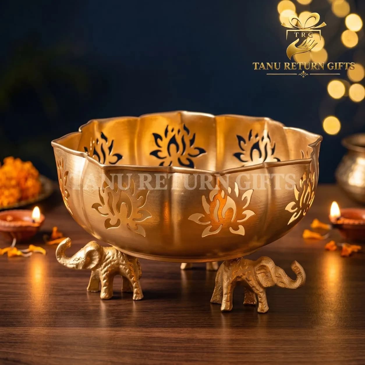 Lotus Elephant Stand Urli - Image 1