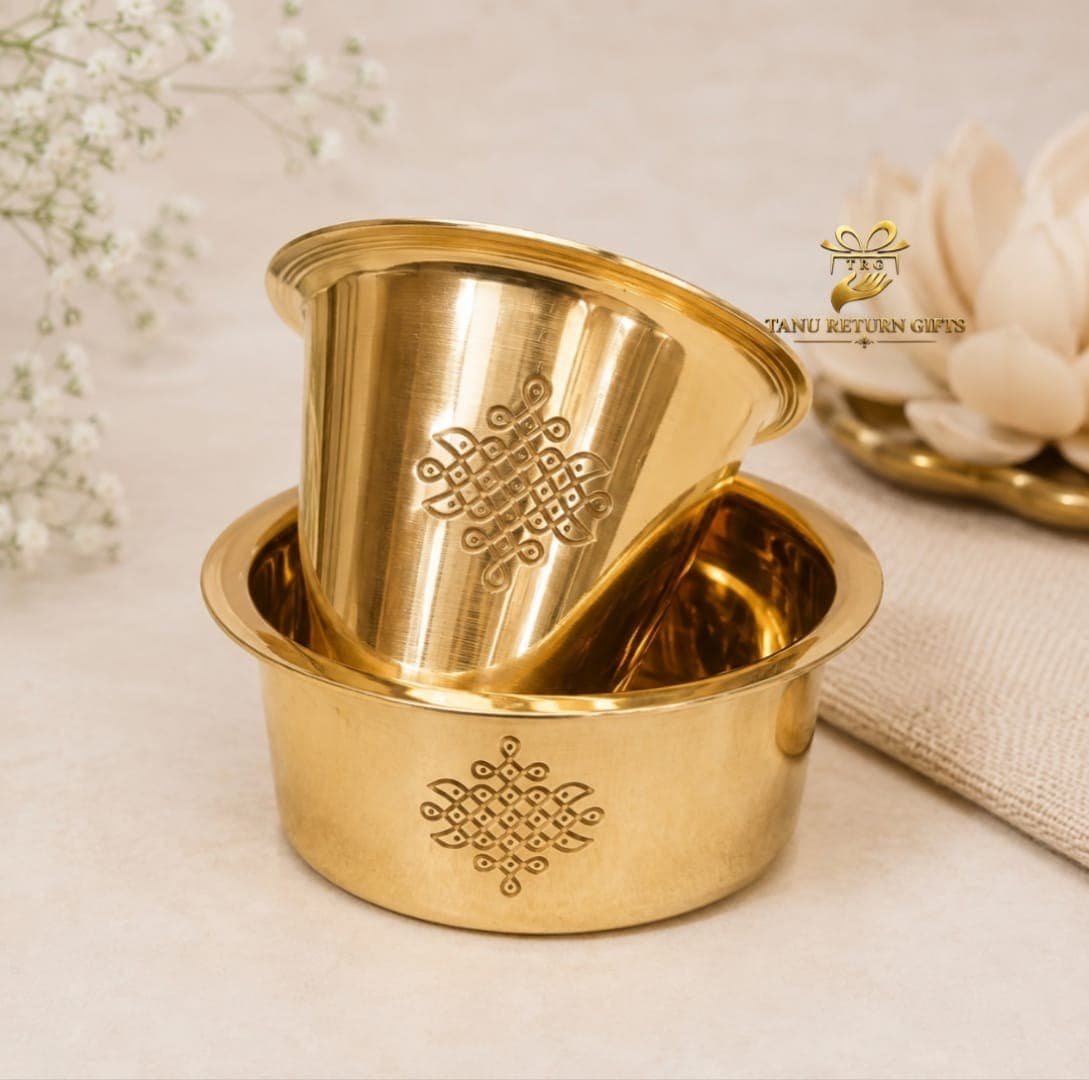 Brass Kolam Coffee Dabara Set - Glossy Finish