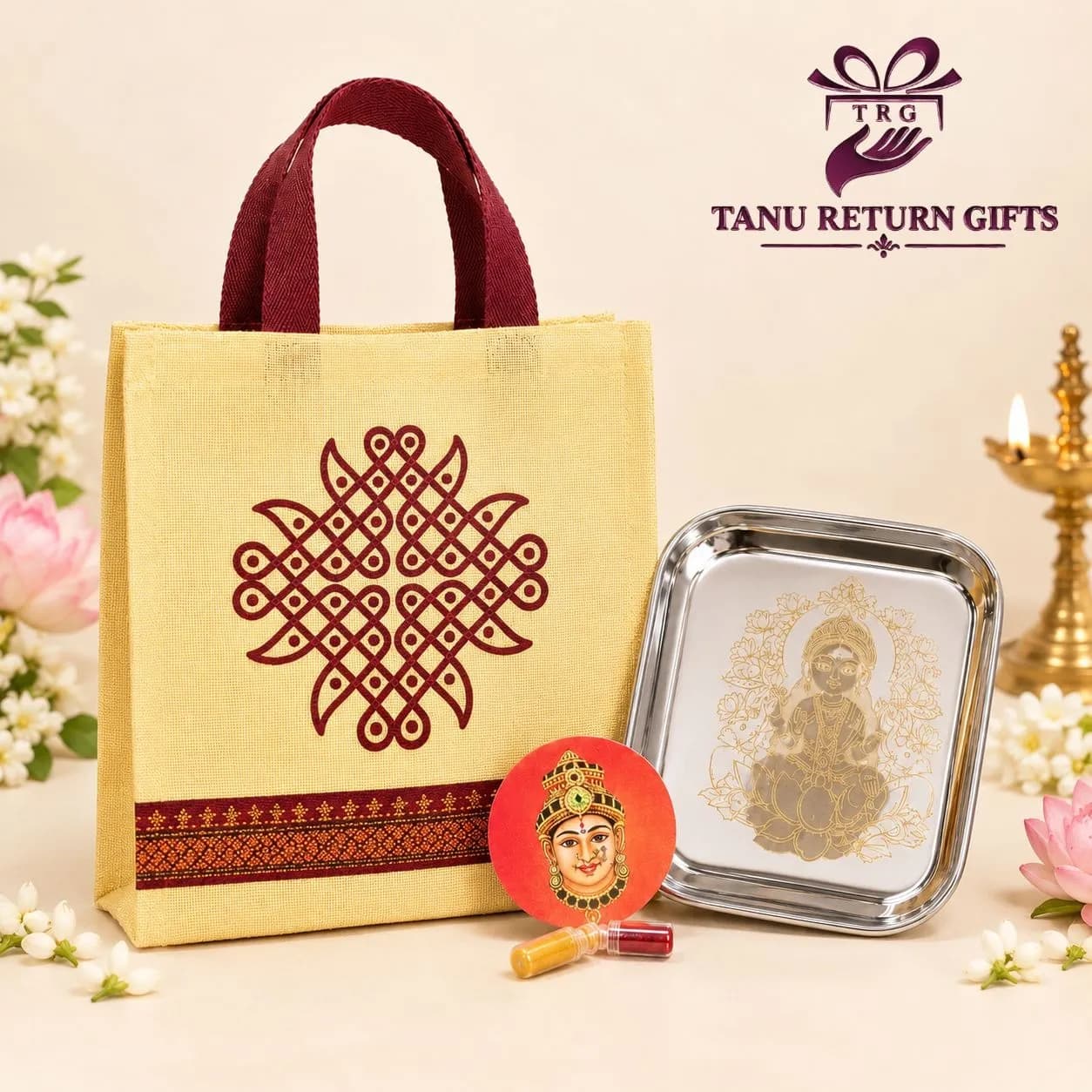Lakshmi Plate with Kolam Bag - Puja Combo 5