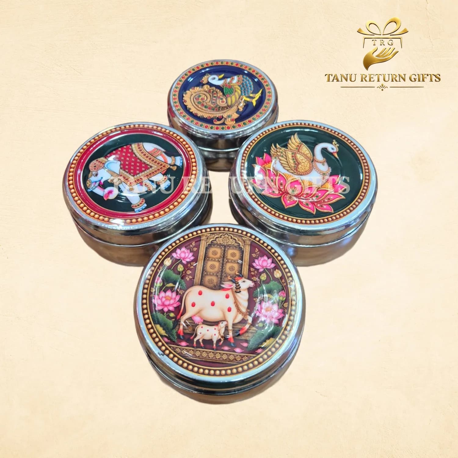 Stainless Steel Tiffin Box Tanjore Print - 4.5 Inch - Image 3
