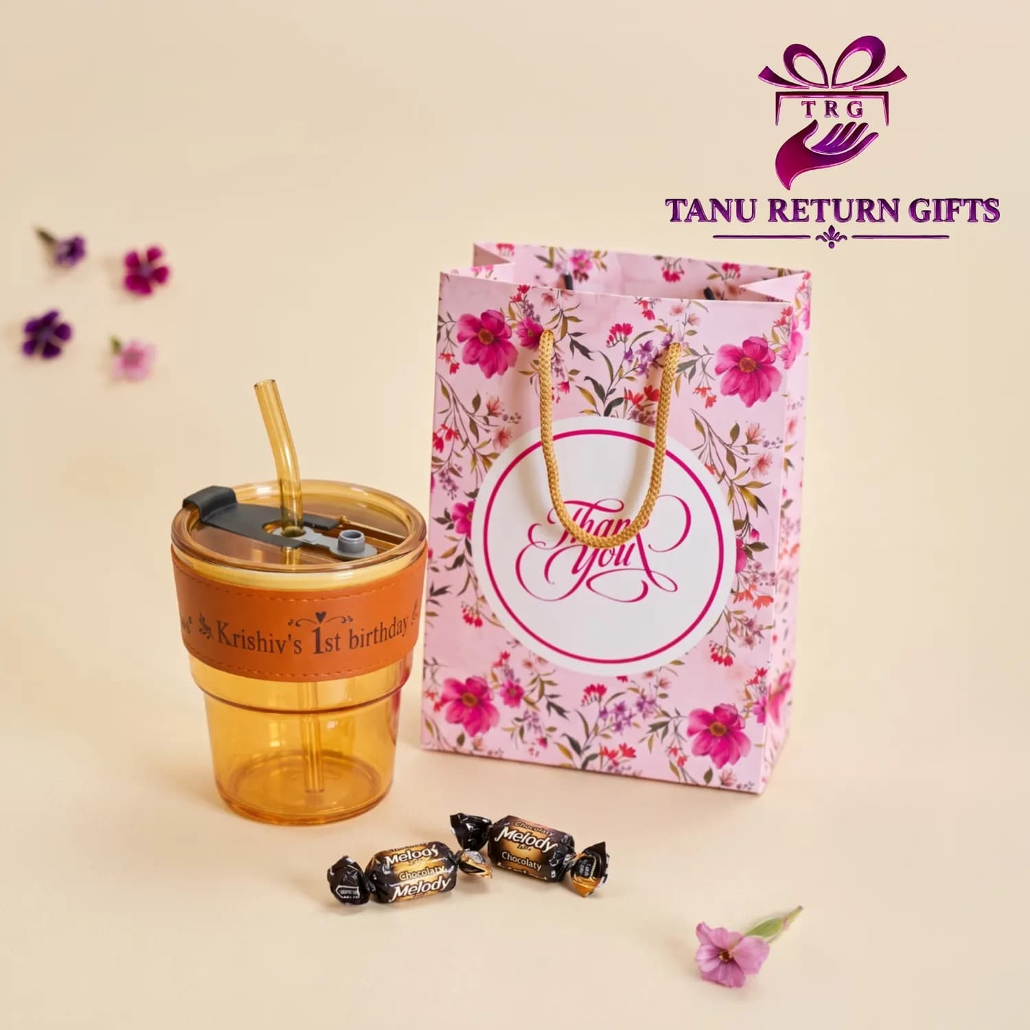 Glass Sipper Bottle with Paper Bag Combo (Customized) - Birthday Gifts