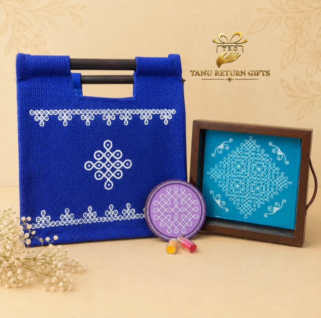 Kolam Tray and Jute Bag - Puja Combo 15