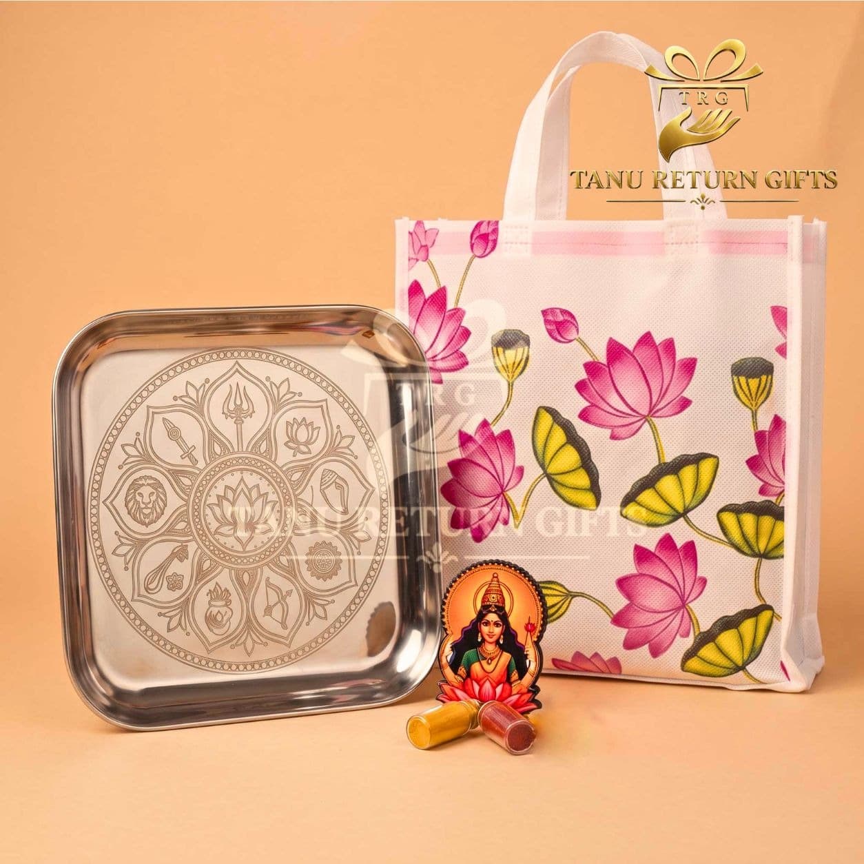Navadurga Lotus Plate with Lotus Bag & Haldi Kumkum - Navratri Special Combo - Image 1
