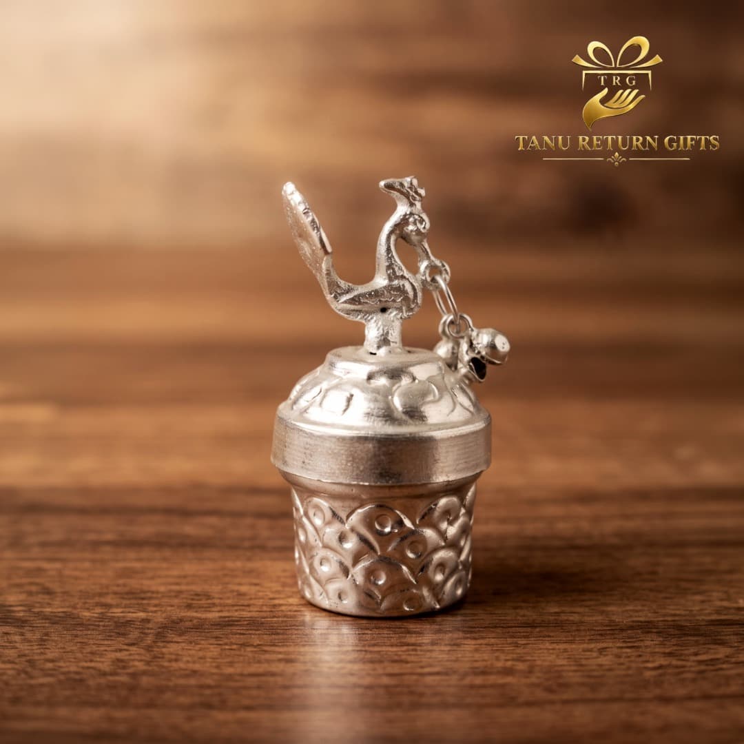 German Silver Ghungroo Peacock Kumkum Box - Image 3