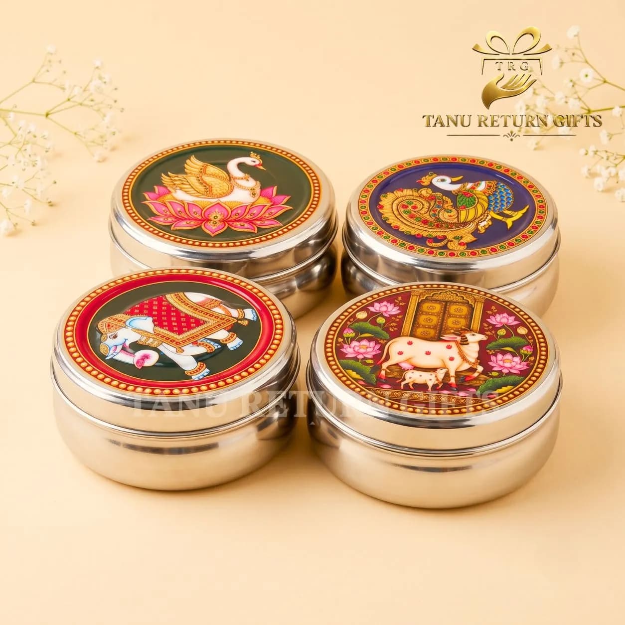 Stainless Steel Tiffin Box Tanjore Print - 4.5 Inch - Image 2