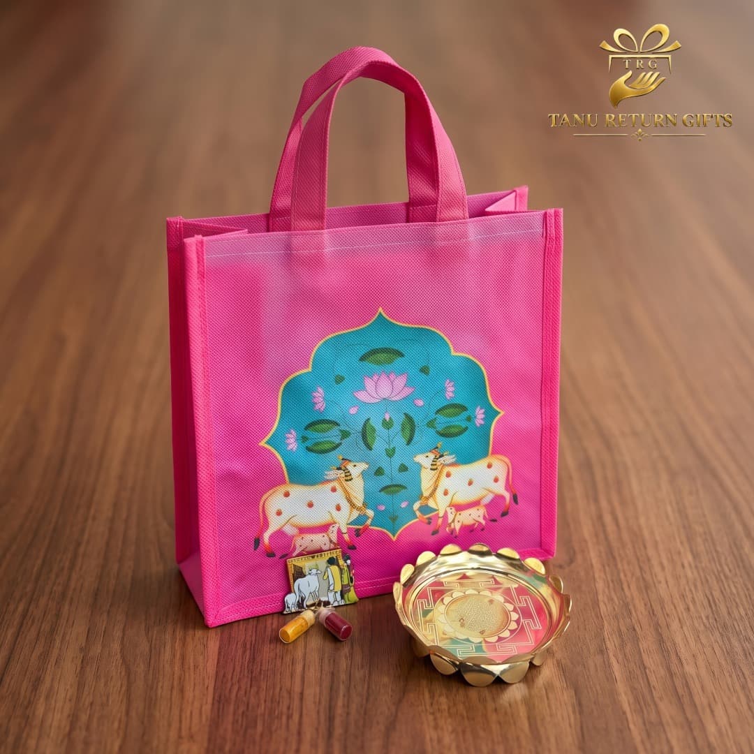 Brass Lotus Stand with Pichwai Bag Combo - Image 2