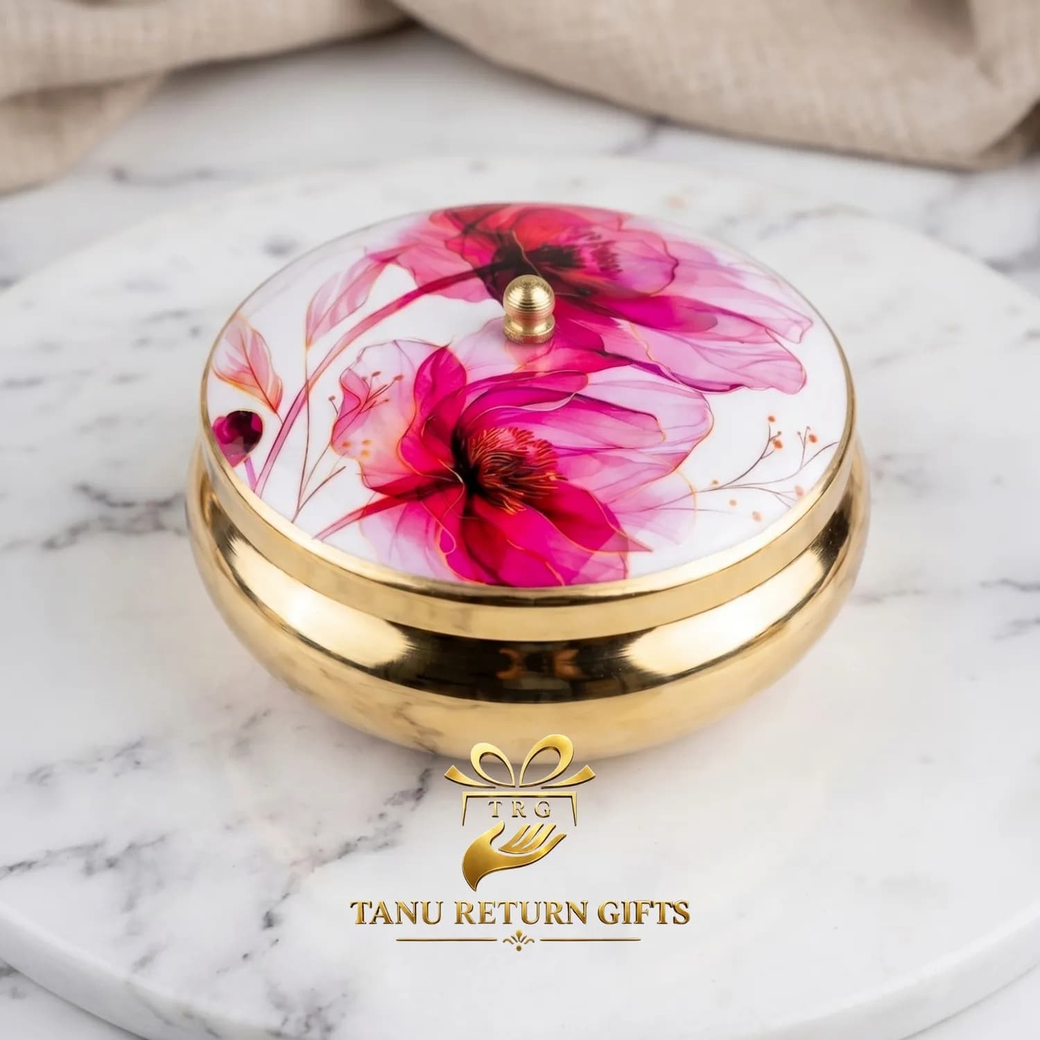 Floral Lotus Gold Plated Matki Jar - 5 Inch - Image 1