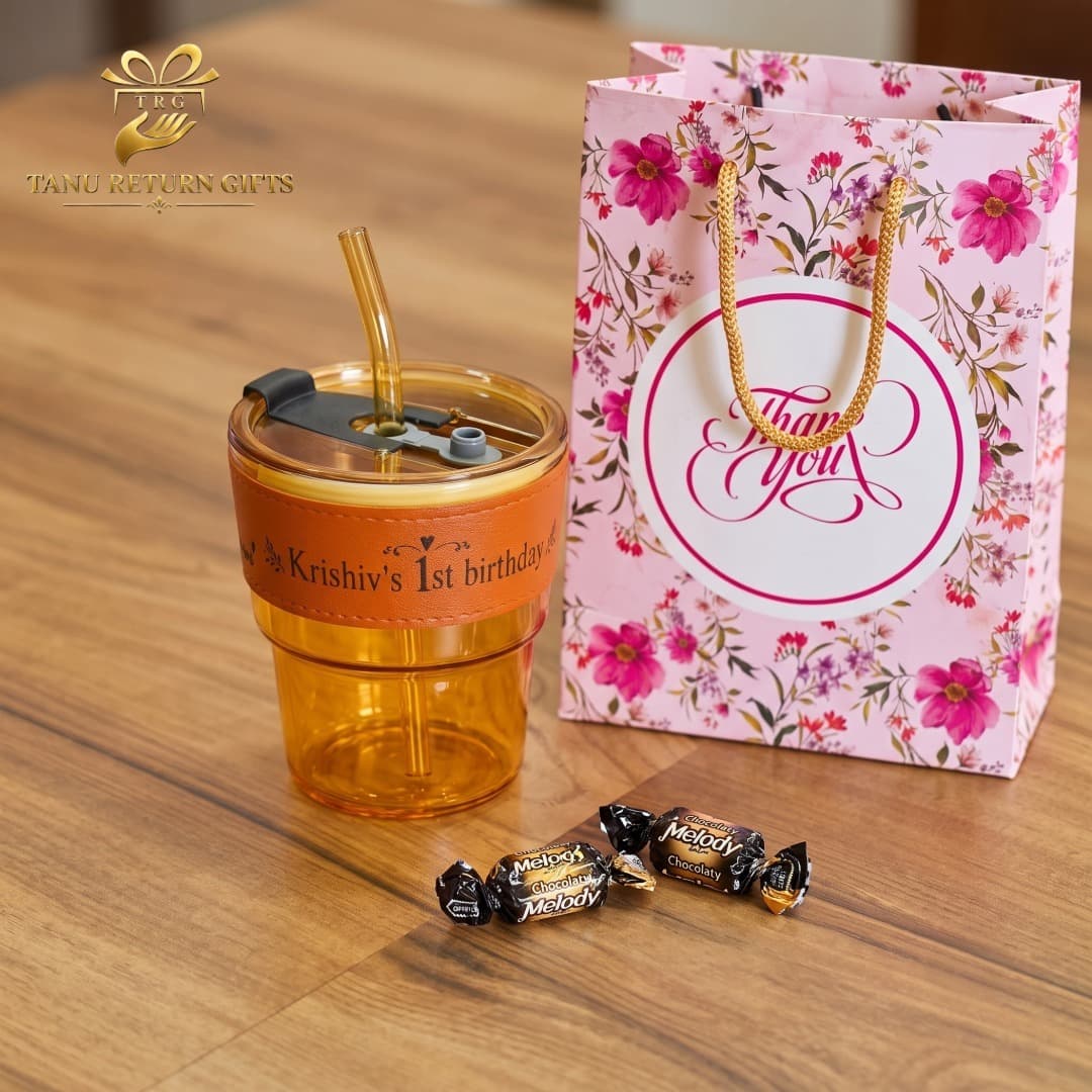Glass Sipper Bottle with Paper Bag Combo (Customized) - Birthday Gifts - Image 2