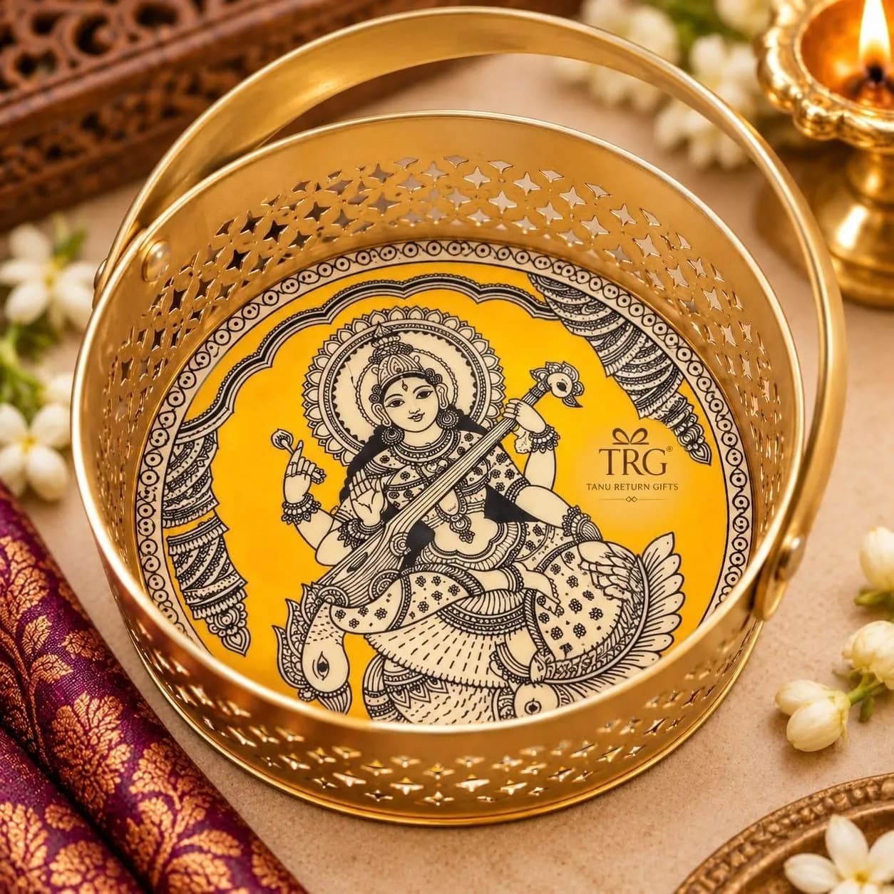 Golden Puja Basket - 6 Inch - Image 1