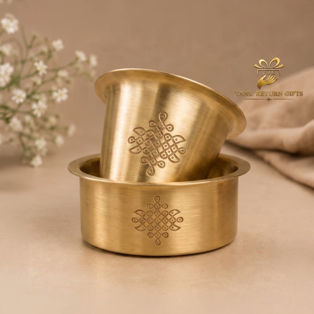 Brass Kolam Coffee Dabara Set - Matte Finish