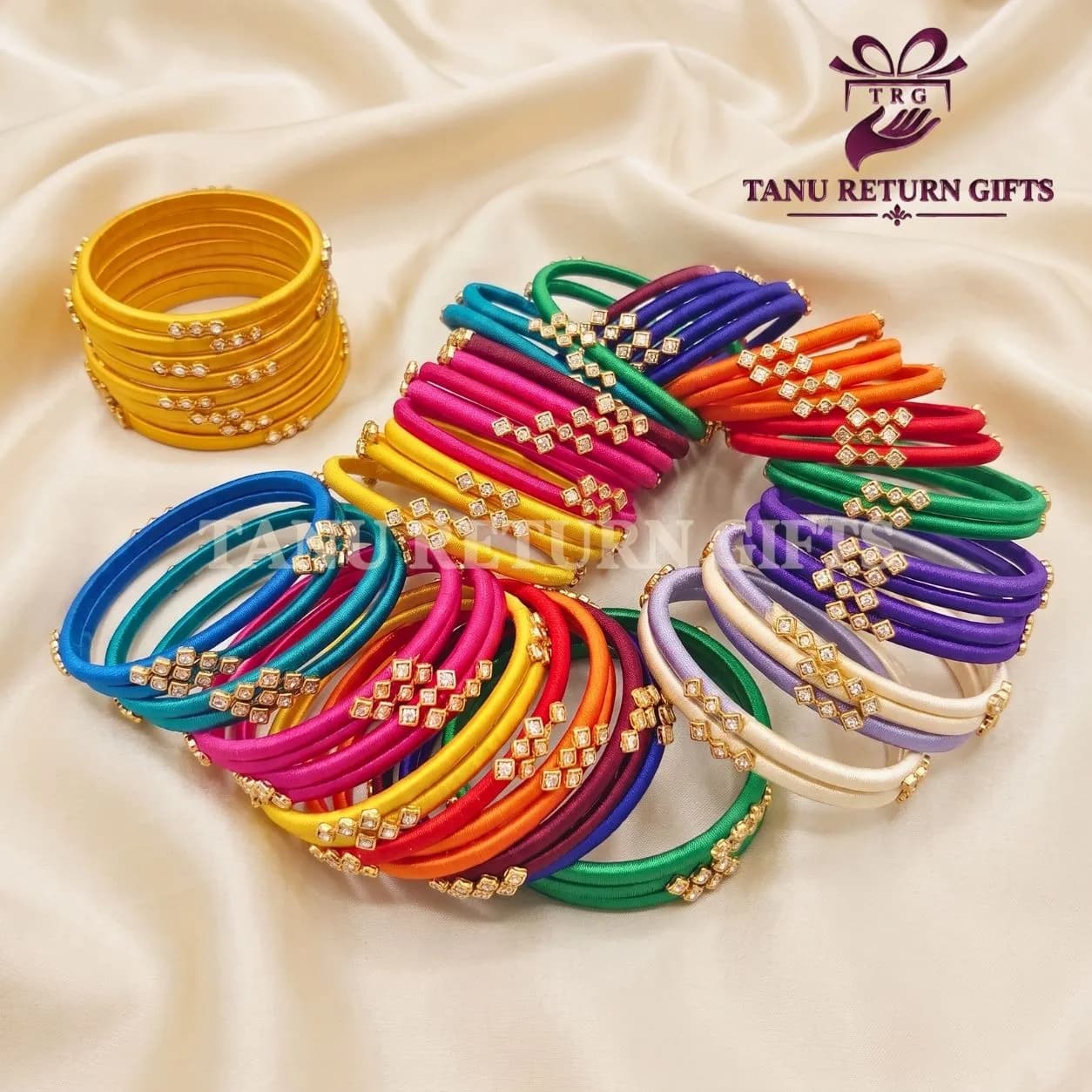 Silk Thread Kundan Stone Bangles(2.4 Inch) - Image 2