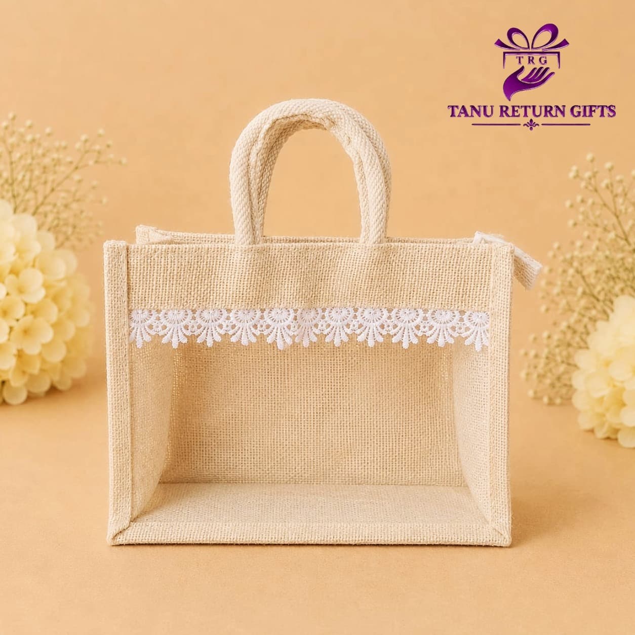 Jute Bag with Transparent Window 12 Inch - Image 1