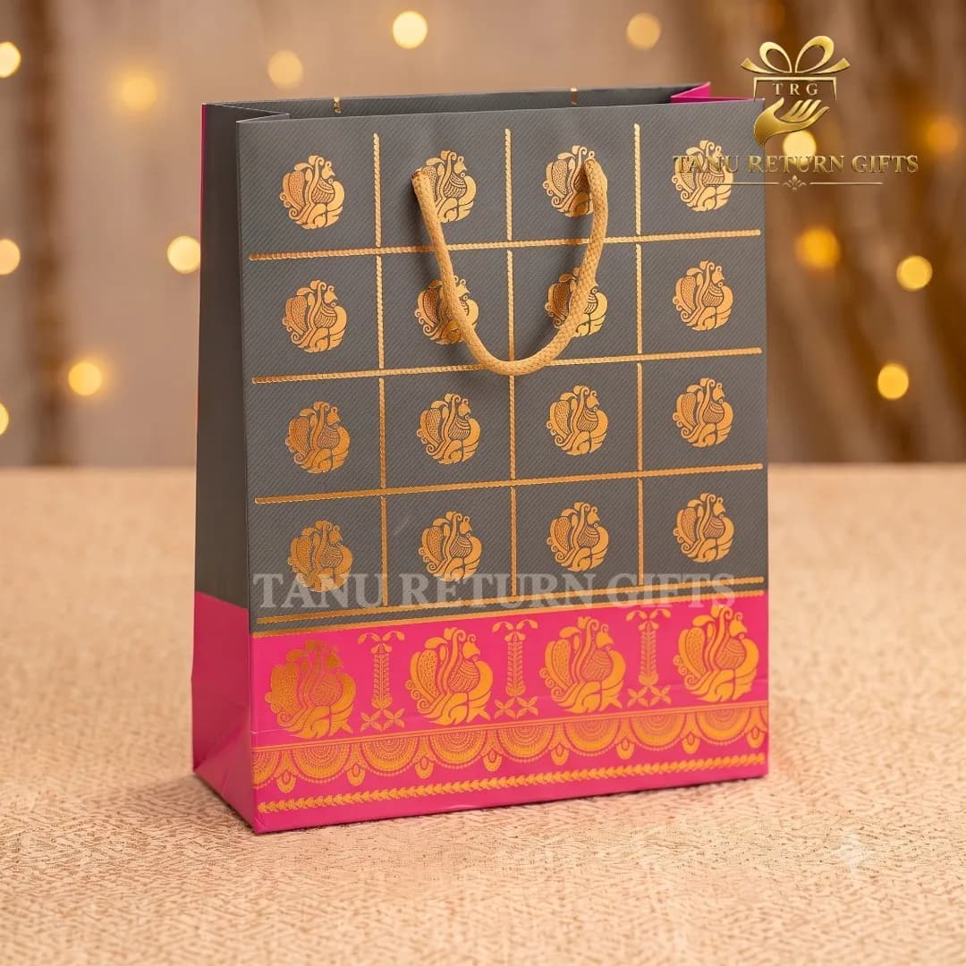 Golden Peacock Motif Paper Bag - Image 2