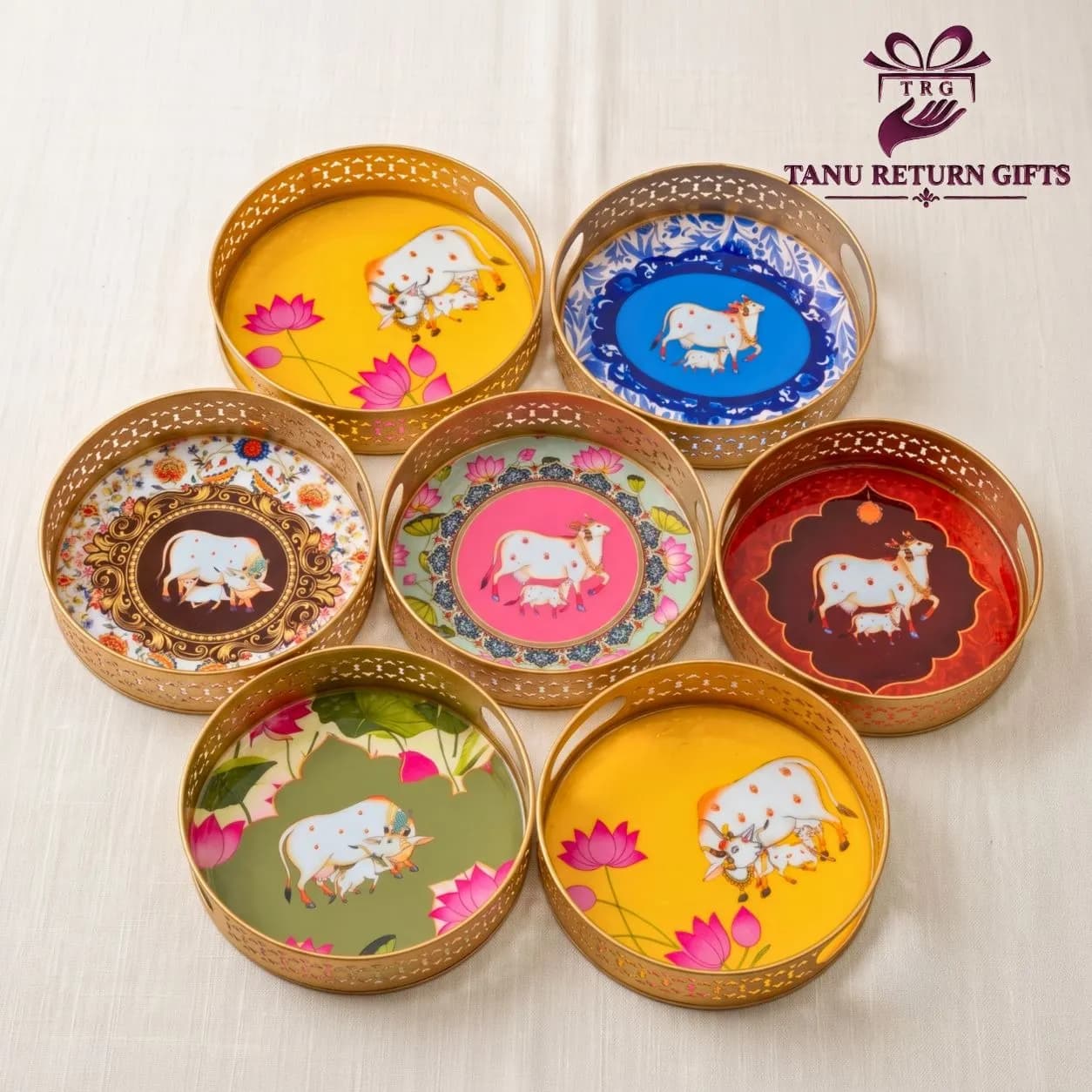 Pichwai Floral Round Metal Tray - Image 2
