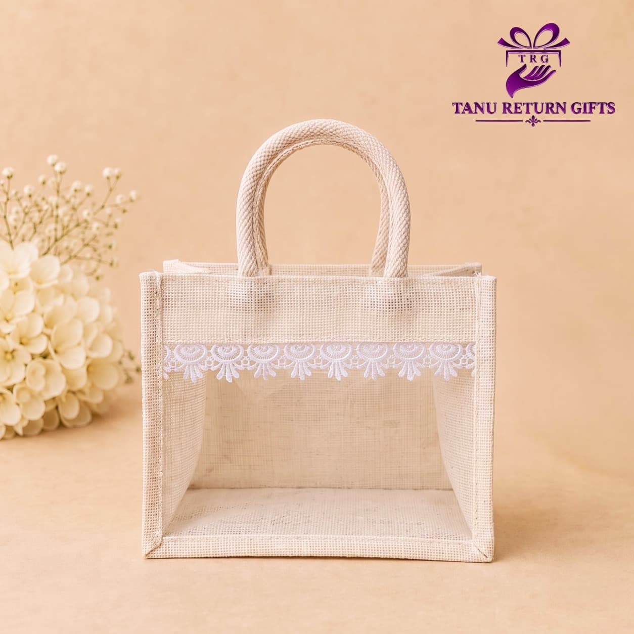 Jute Bag with Transparent Window 10 Inch - Image 1