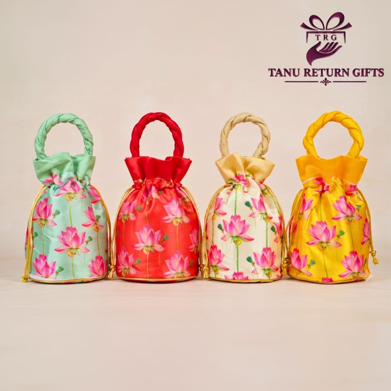 Satin Potli Bag with Lotus Design - Image 2