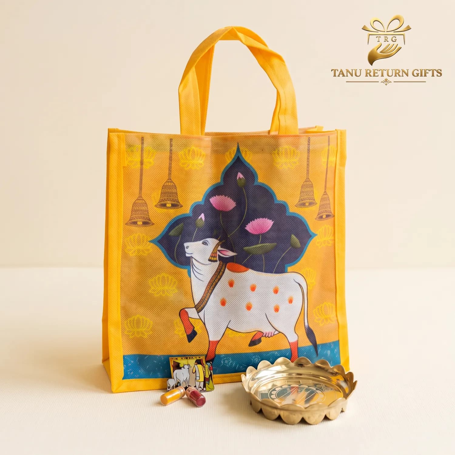 Brass Lotus Stand with Pichwai Bag Combo