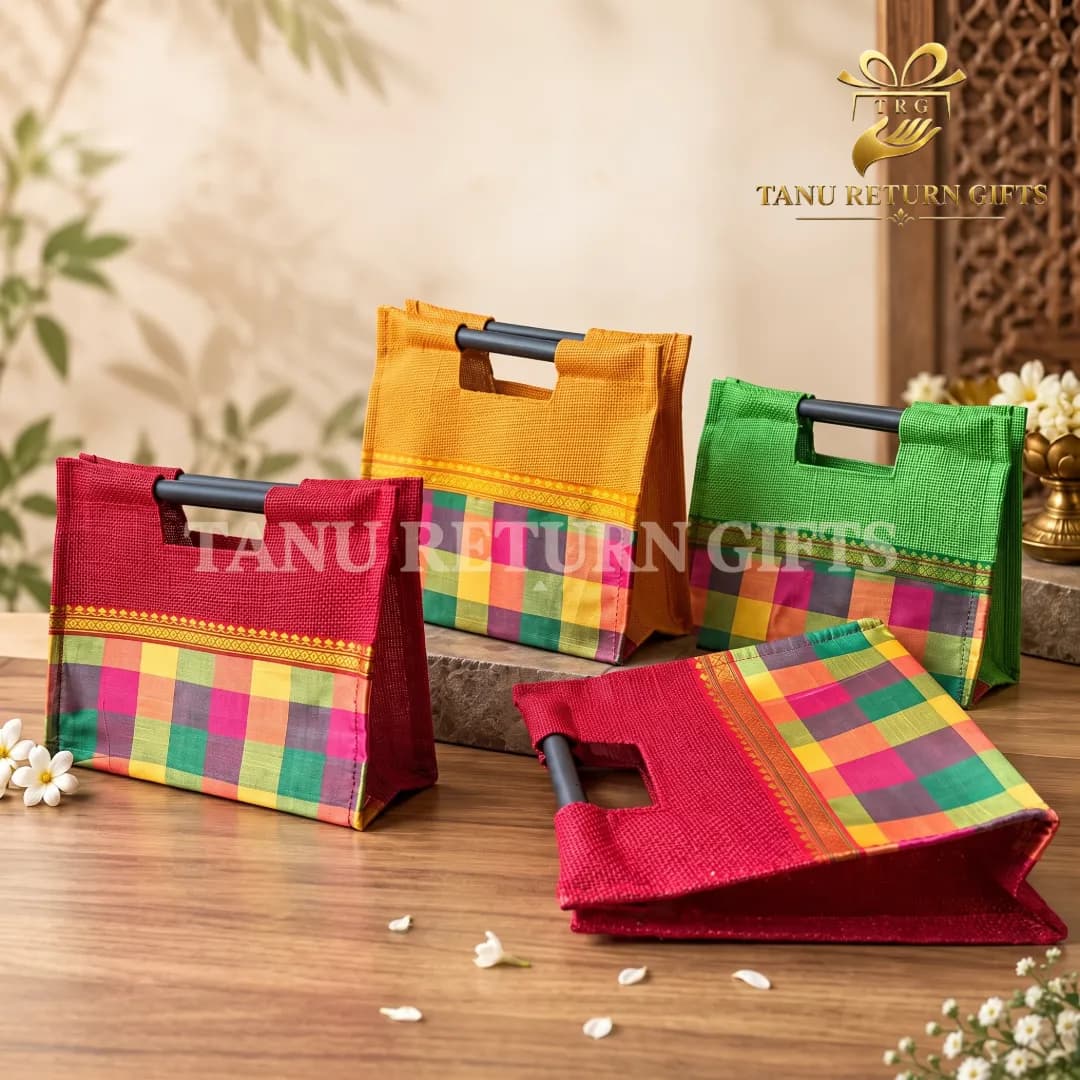 Madras Checks Jute Bag - Image 2